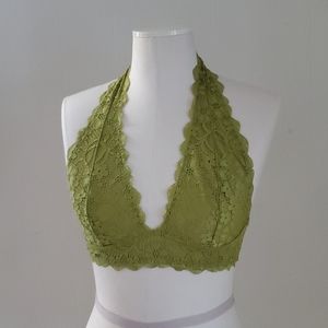 FREE PEOPLE like green lace halter bralettes NWOT
